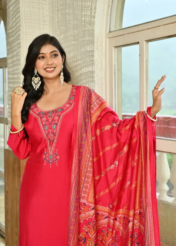 Magenta_Embroidered_Cotton_Suit_Set_With_Printed_Dupatta