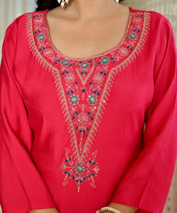 Magenta_Embroidered_Cotton_Suit_Set_With_Printed_Dupatta