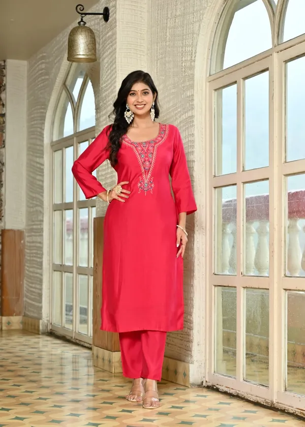 Magenta_Embroidered_Cotton_Suit_Set_With_Printed_Dupatta