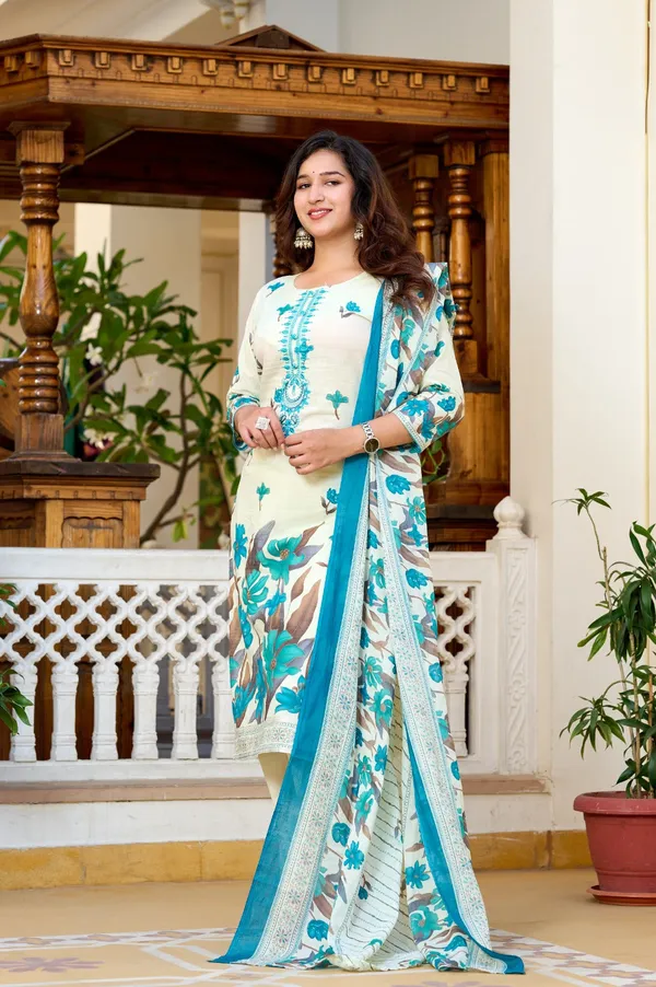 Aqua_Blue_Cream_Floral_Printed_Cotton_Suit_Set_With_Dupatta