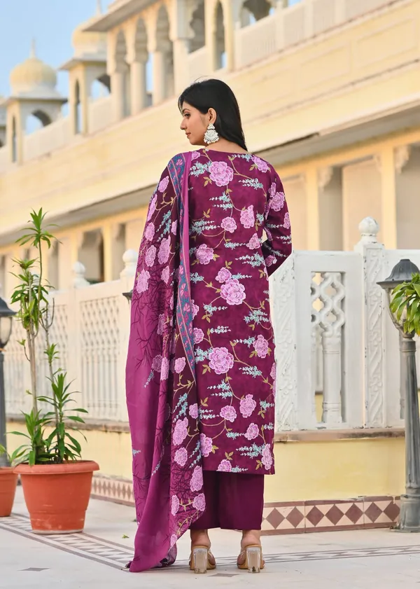 Plum_Purple_Floral_Printed_Cotton_Suit_Set_With_Dupatta