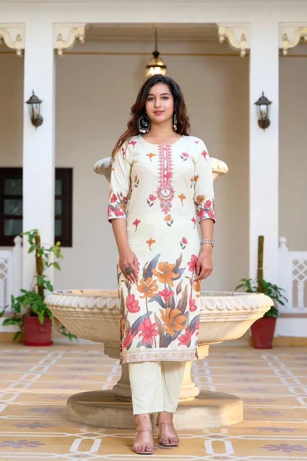 Cream_Coral_Floral_Printed_Cotton_Suit_Set_With_Dupatta