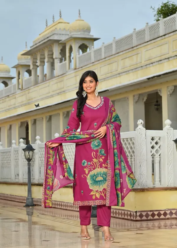 Magenta_Floral_Printed_Cotton_Suit_Set_With_Dupatta
