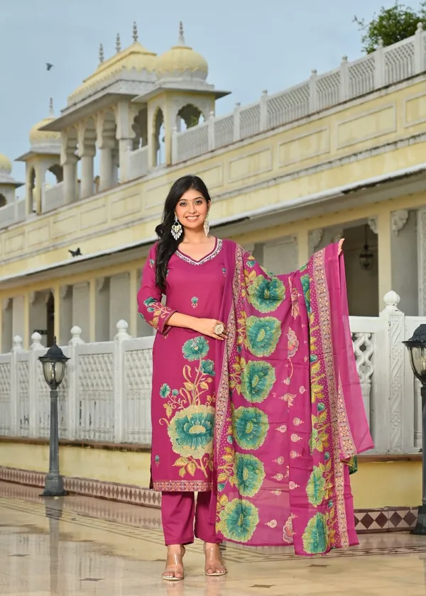 Magenta_Floral_Printed_Cotton_Suit_Set_With_Dupatta