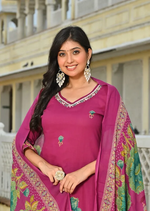 Magenta_Floral_Printed_Cotton_Suit_Set_With_Dupatta