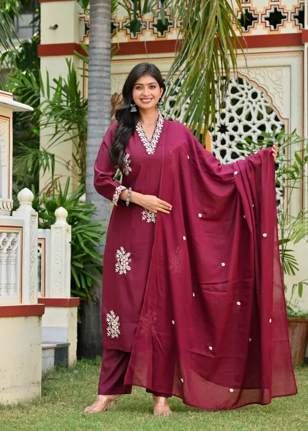 Maroon_Embroidered_Cotton_Suit_Set_With_Dupatta