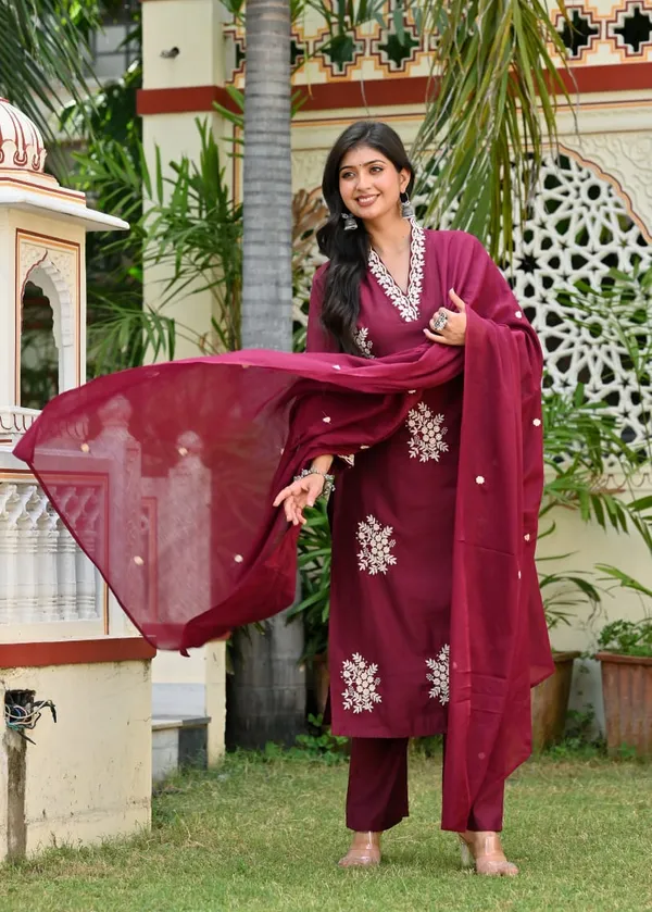 Maroon_Embroidered_Cotton_Suit_Set_With_Dupatta