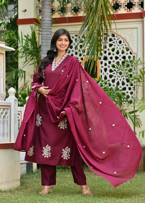 Maroon_Embroidered_Cotton_Suit_Set_With_Dupatta