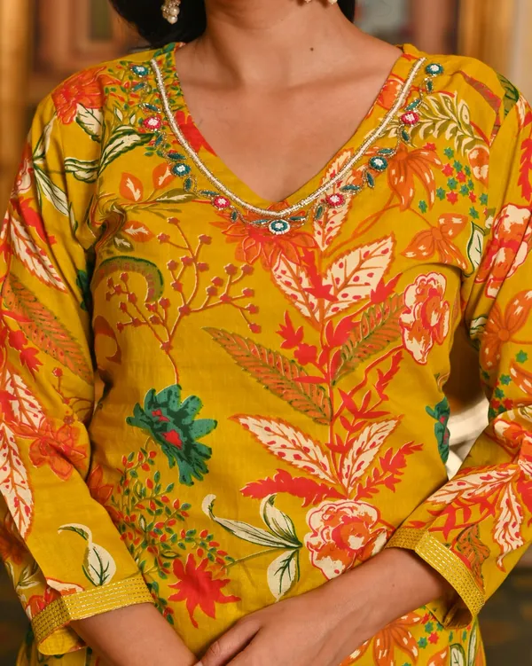 Mustard_Yellow_Floral_Printed_Cotton_Suit_Set_With_Dupatta