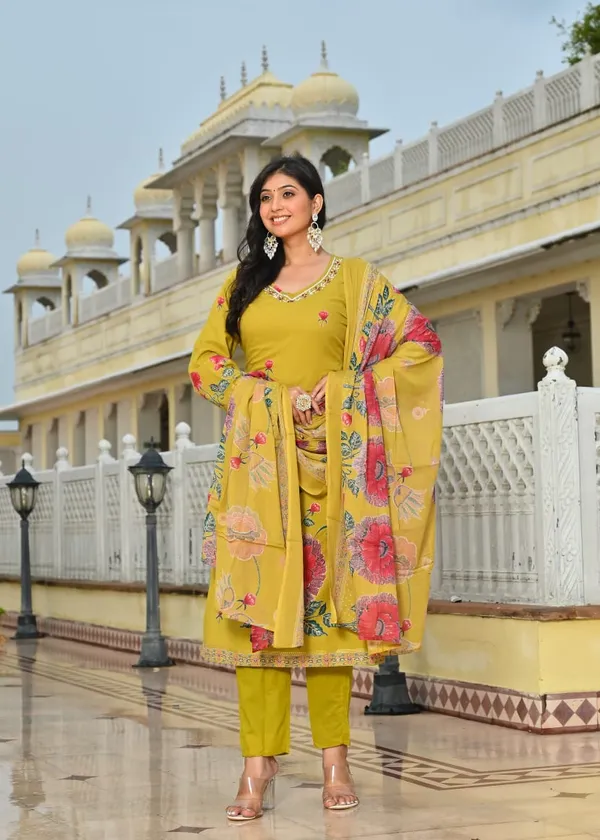 Mustard_Yellow_Floral_Printed_Cotton_Suit_Set_With_Dupatta_1