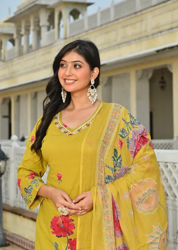 Mustard_Yellow_Floral_Printed_Cotton_Suit_Set_With_Dupatta_1