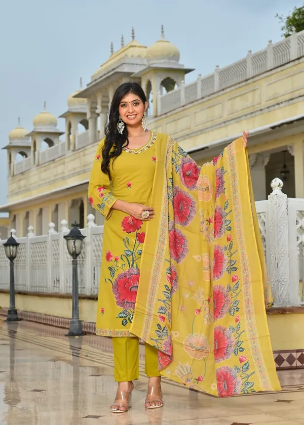 Mustard_Yellow_Floral_Printed_Cotton_Suit_Set_With_Dupatta_1