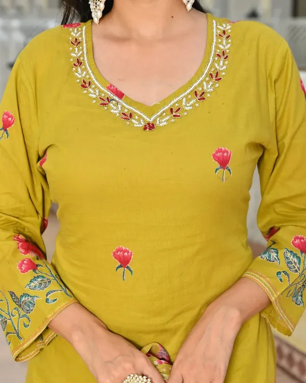 Mustard_Yellow_Floral_Printed_Cotton_Suit_Set_With_Dupatta_1
