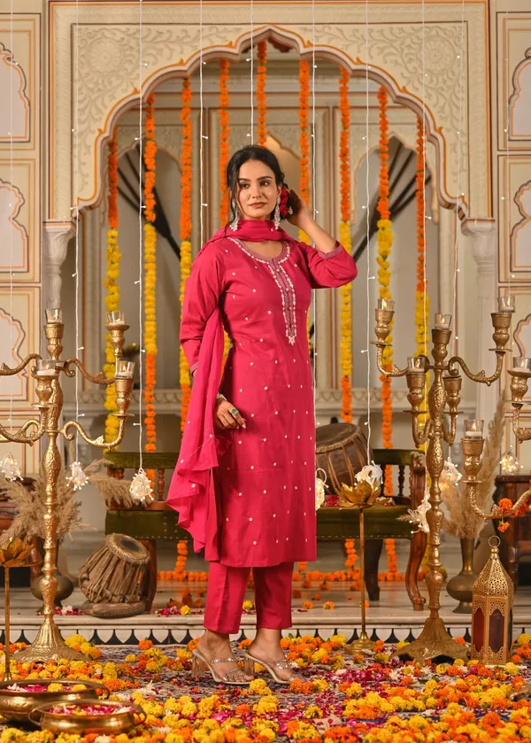 Rani_Pink_Embroidered_Cotton_Suit_Set_With_Dupatta