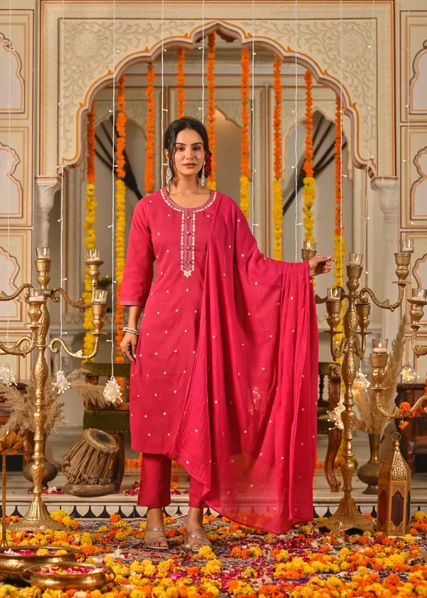Rani_Pink_Embroidered_Cotton_Suit_Set_With_Dupatta