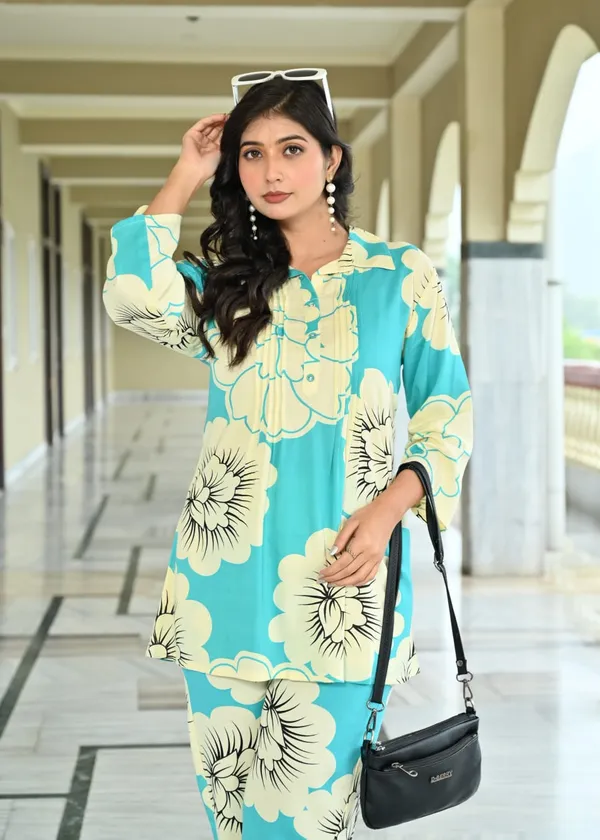 Aqua_Blue_Floral_Co_Ord_Set_In_Cotton