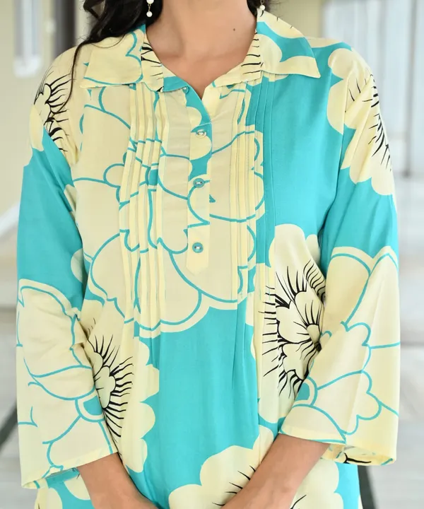 Aqua_Blue_Floral_Co_Ord_Set_In_Cotton