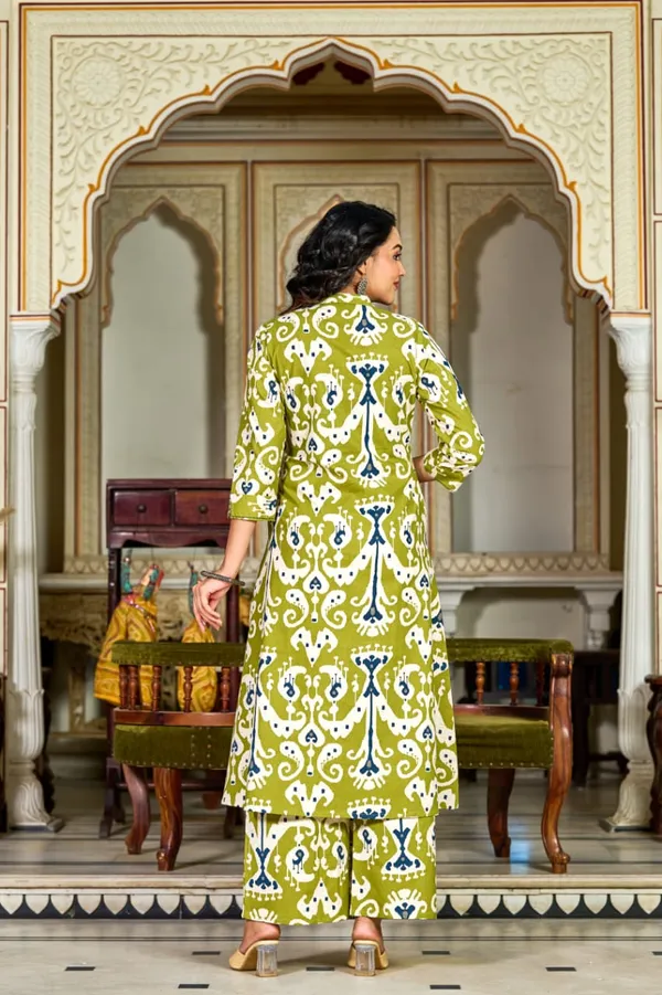 Olive_Green_Ikat_Printed_Cotton_Kurta_Set