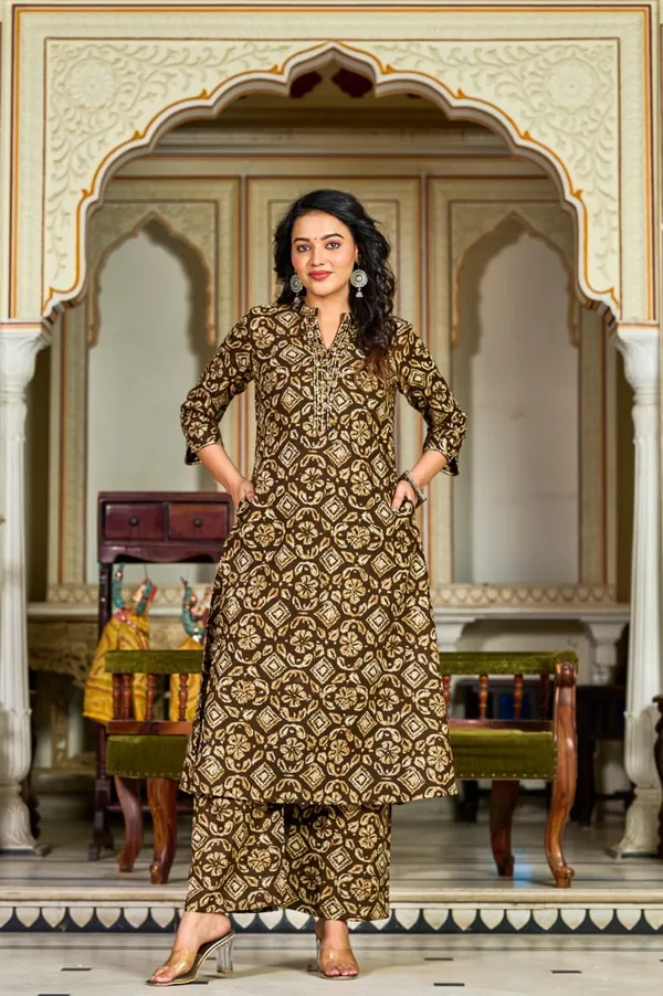 Brown_Handblock_Printed_Cotton_Kurta_Set
