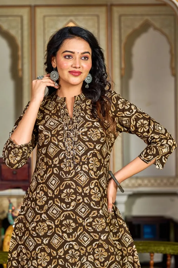 Brown_Handblock_Printed_Cotton_Kurta_Set