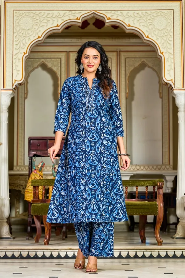 Indigo_Blue_Handblock_Printed_Cotton_Kurta_Set