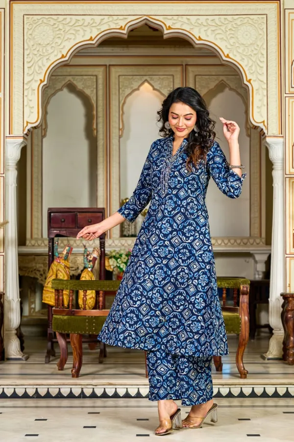 Indigo_Blue_Handblock_Printed_Cotton_Kurta_Set