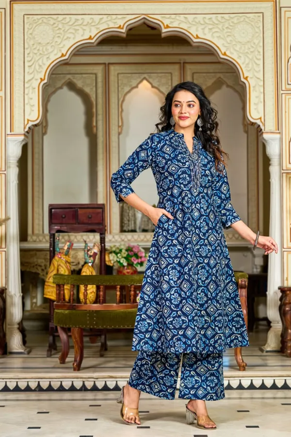 Indigo_Blue_Handblock_Printed_Cotton_Kurta_Set