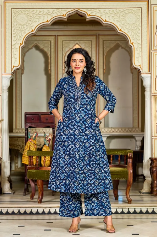 Indigo_Blue_Handblock_Printed_Cotton_Kurta_Set