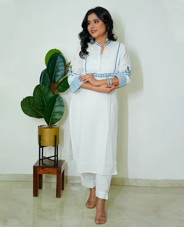 White_And_Blue_Embroidered_Cotton_Kurta_Set