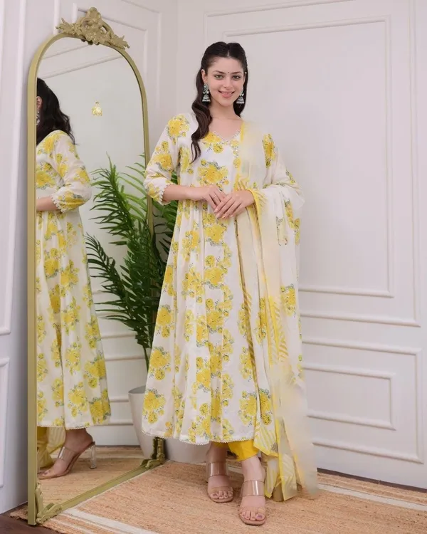 Lemon_Yellow_Floral_Printed_Anarkali_Set_with_Dupatta