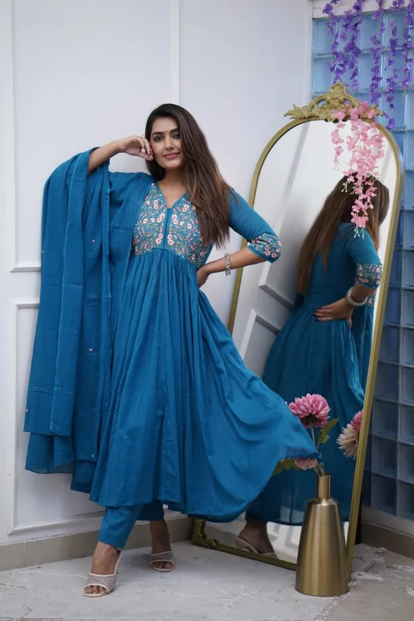 Teal_Blue_Embroidered_Cotton_Kurta_Set_with_Dupatta