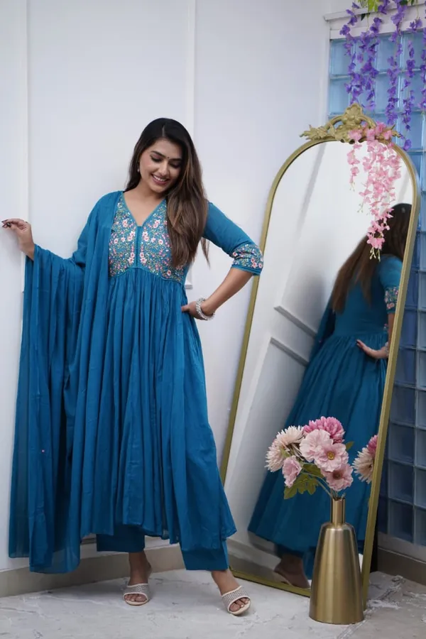 Teal_Blue_Embroidered_Cotton_Kurta_Set_with_Dupatta