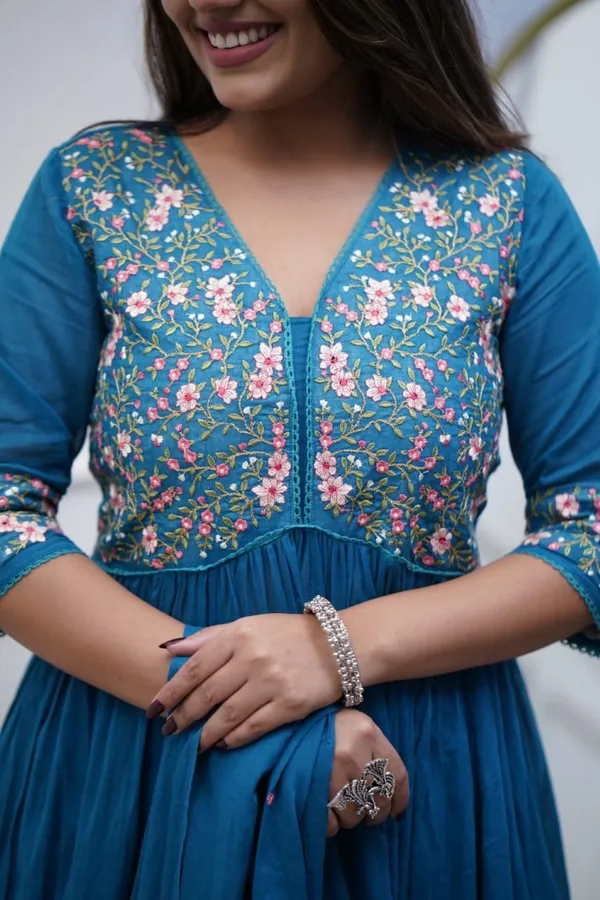 Teal_Blue_Embroidered_Cotton_Kurta_Set_with_Dupatta