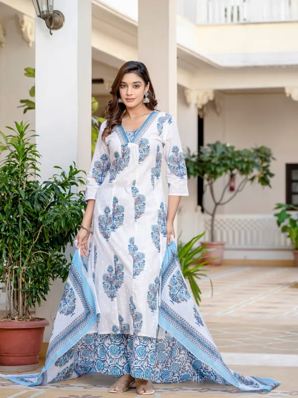 Elegant_Sky_Blue_&_White_Floral_Chanderi_Cotton_Suit_Set_with_Dupatta