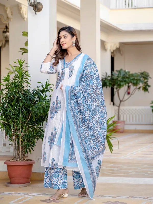 Elegant_Sky_Blue_&_White_Floral_Chanderi_Cotton_Suit_Set_with_Dupatta