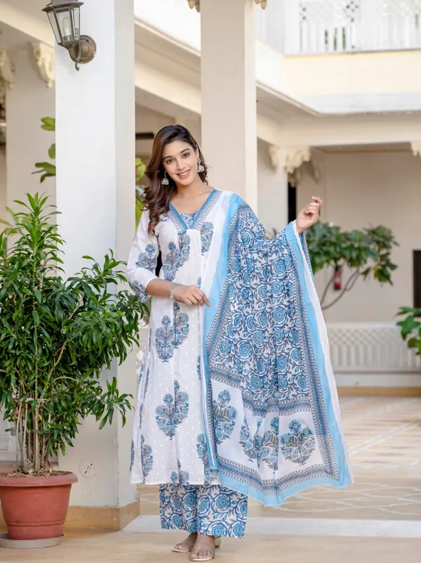 Elegant_Sky_Blue_&_White_Floral_Chanderi_Cotton_Suit_Set_with_Dupatta