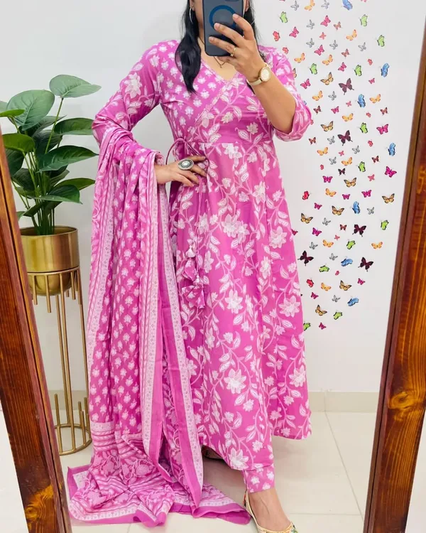 Pink_Floral_Anarkali_Cotton_Suit_Set