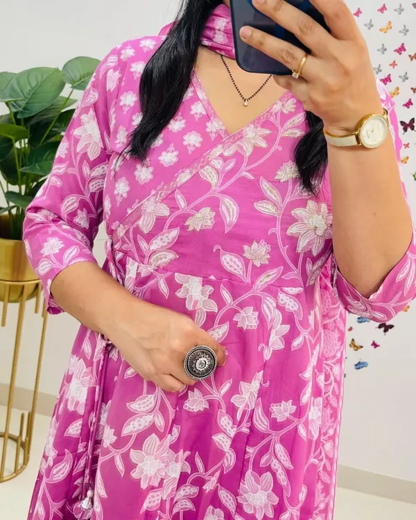 Pink_Floral_Anarkali_Cotton_Suit_Set