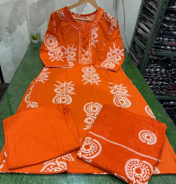 Rust_Orange_Cotton_Printed_Kurta_Set_with_Dupatta