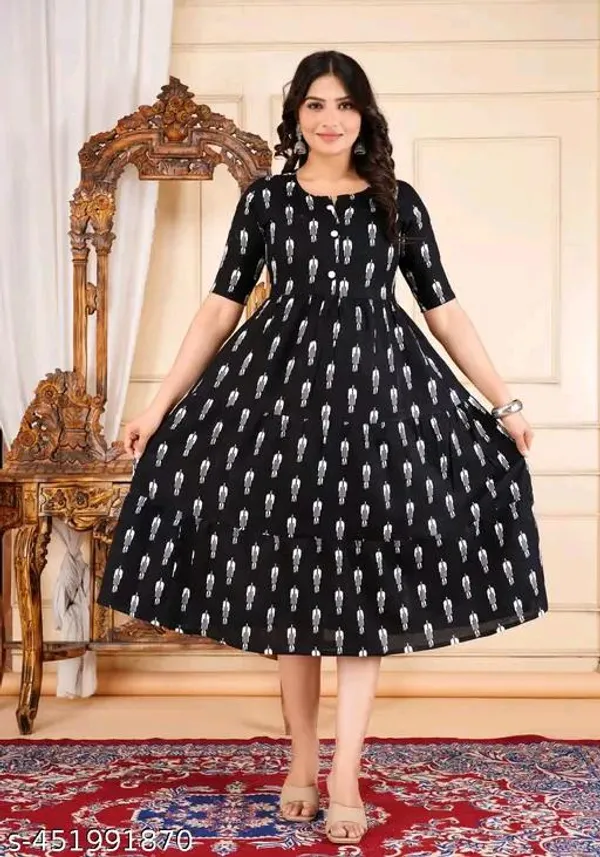 Black_Gown_Handblock_Cotton_Fit_&_Flare_Dress