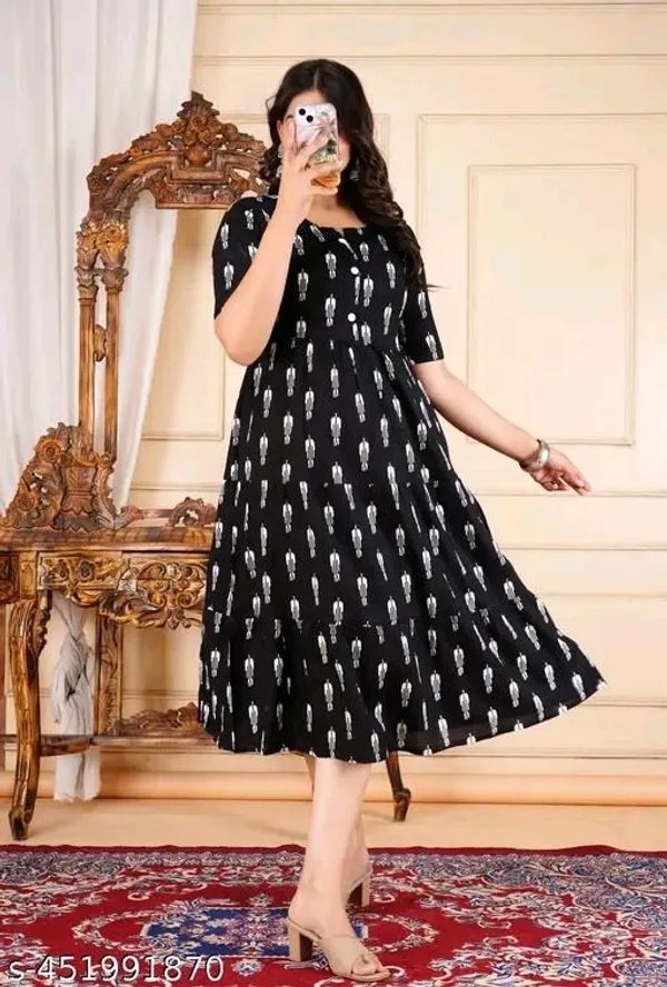 Black_Gown_Handblock_Cotton_Fit_&_Flare_Dress