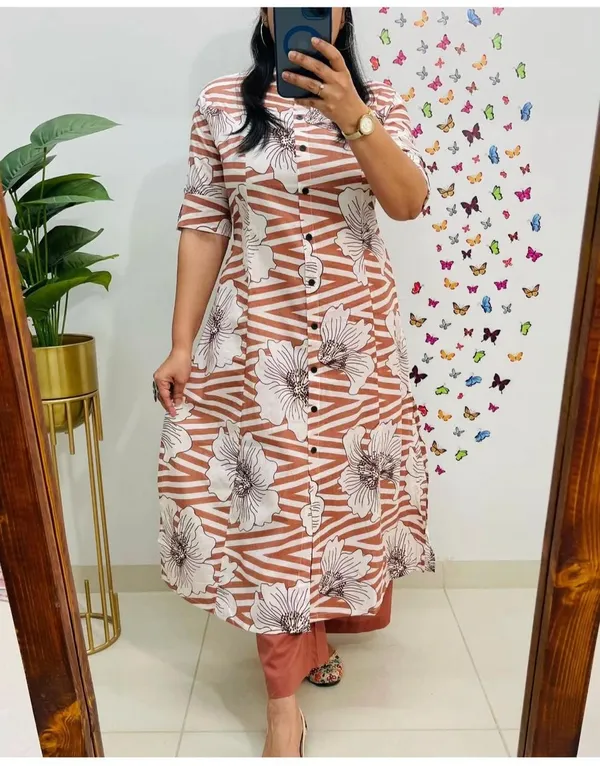 Rust_Floral_Striped_Cotton_Kurta_Set