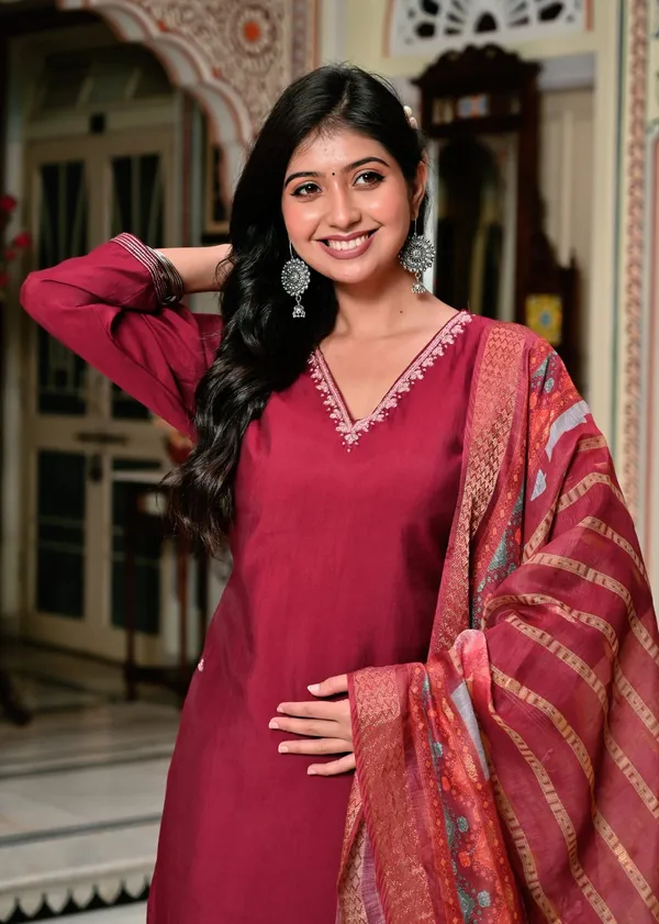 Wine_Maroon_Silk_Blend_Suit_Set_with_Woven_Dupatta