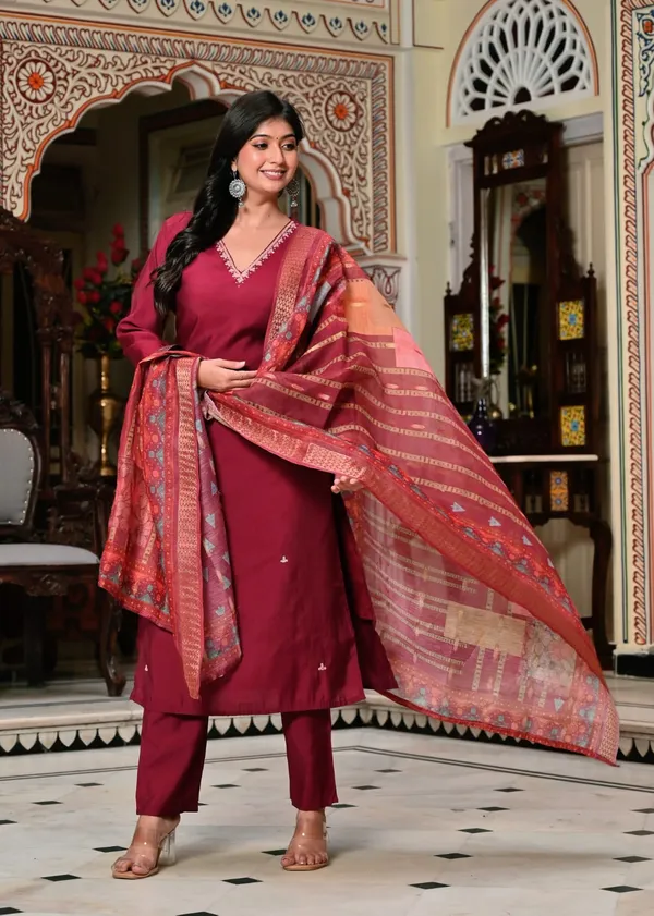 Wine_Maroon_Silk_Blend_Suit_Set_with_Woven_Dupatta