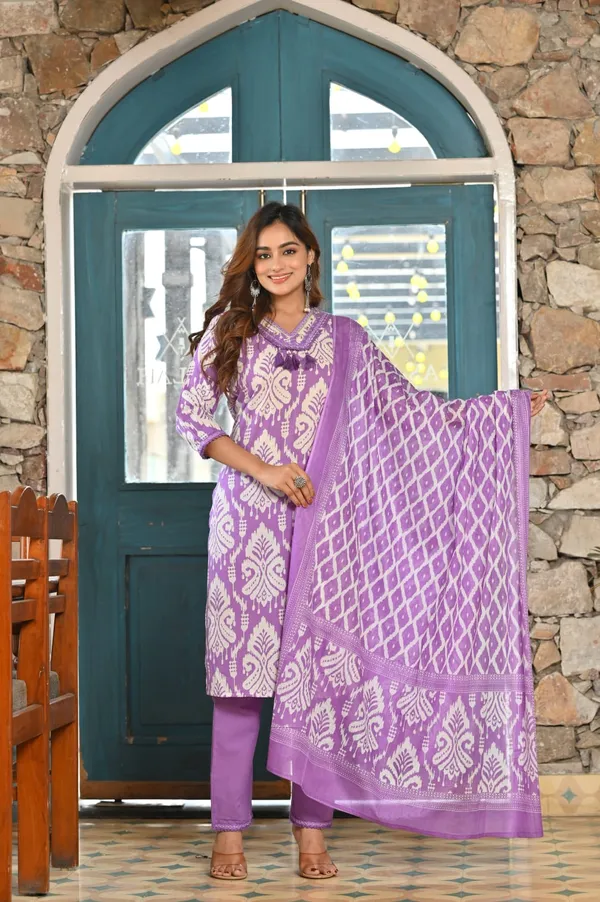 Lavender_White_Printed_Cotton_Suit_Set