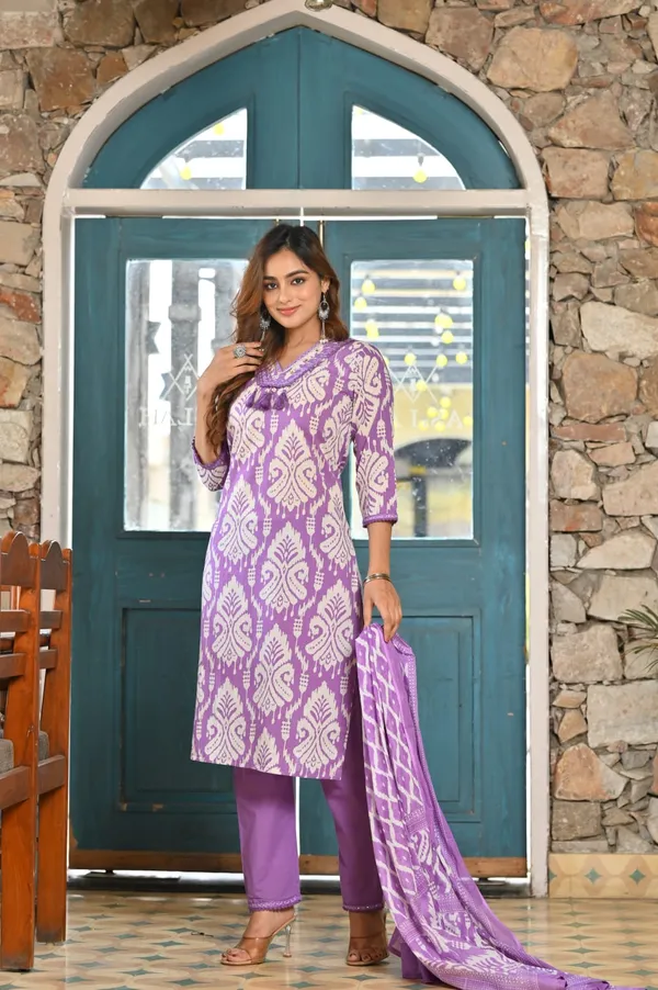 Lavender_White_Printed_Cotton_Suit_Set