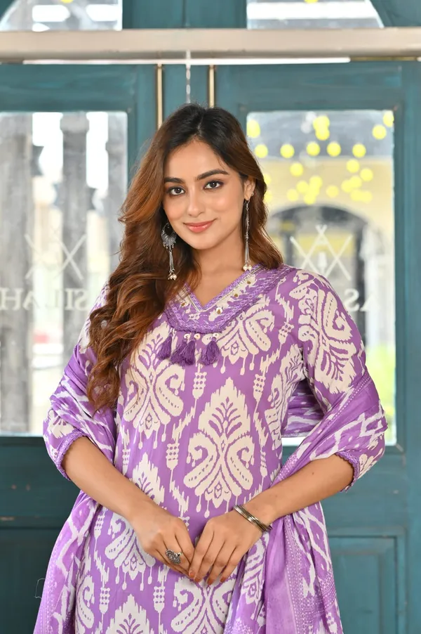 Lavender_White_Printed_Cotton_Suit_Set