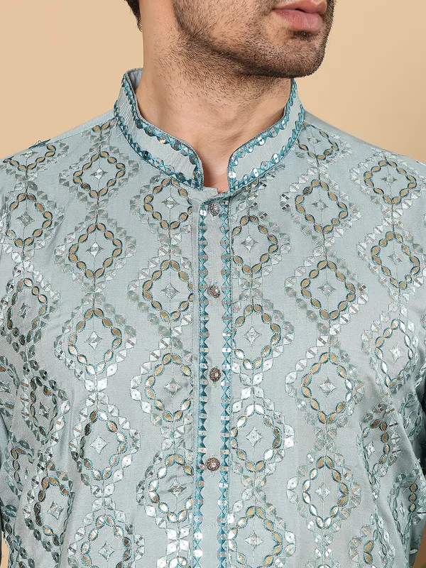 Blue_Straight_Viscose_Silk_Embroidered_Neckline_And_Motifs_Kurta_For_Men