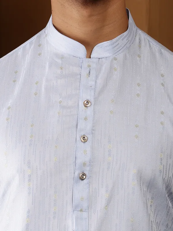 Light_Blue_Viscose_Blend_Textured_Pattern_Kurta_For_Men