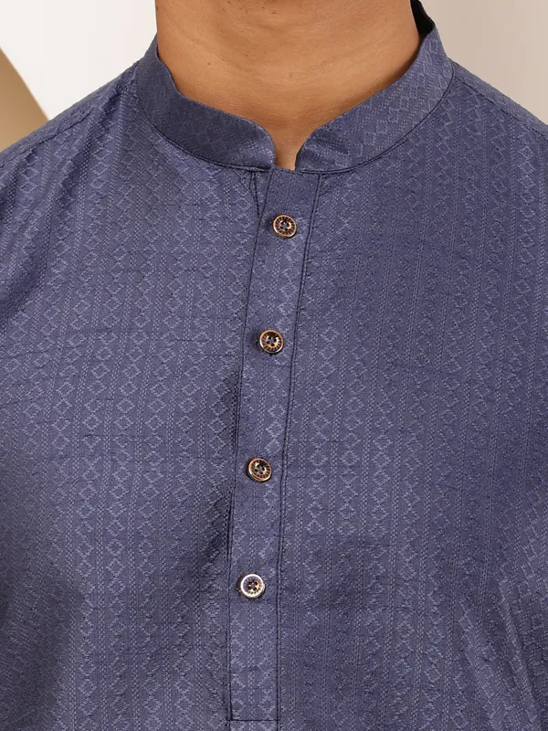 Slate_Blue_Viscose_Blend_Textured_Finish_Kurta_For_Men